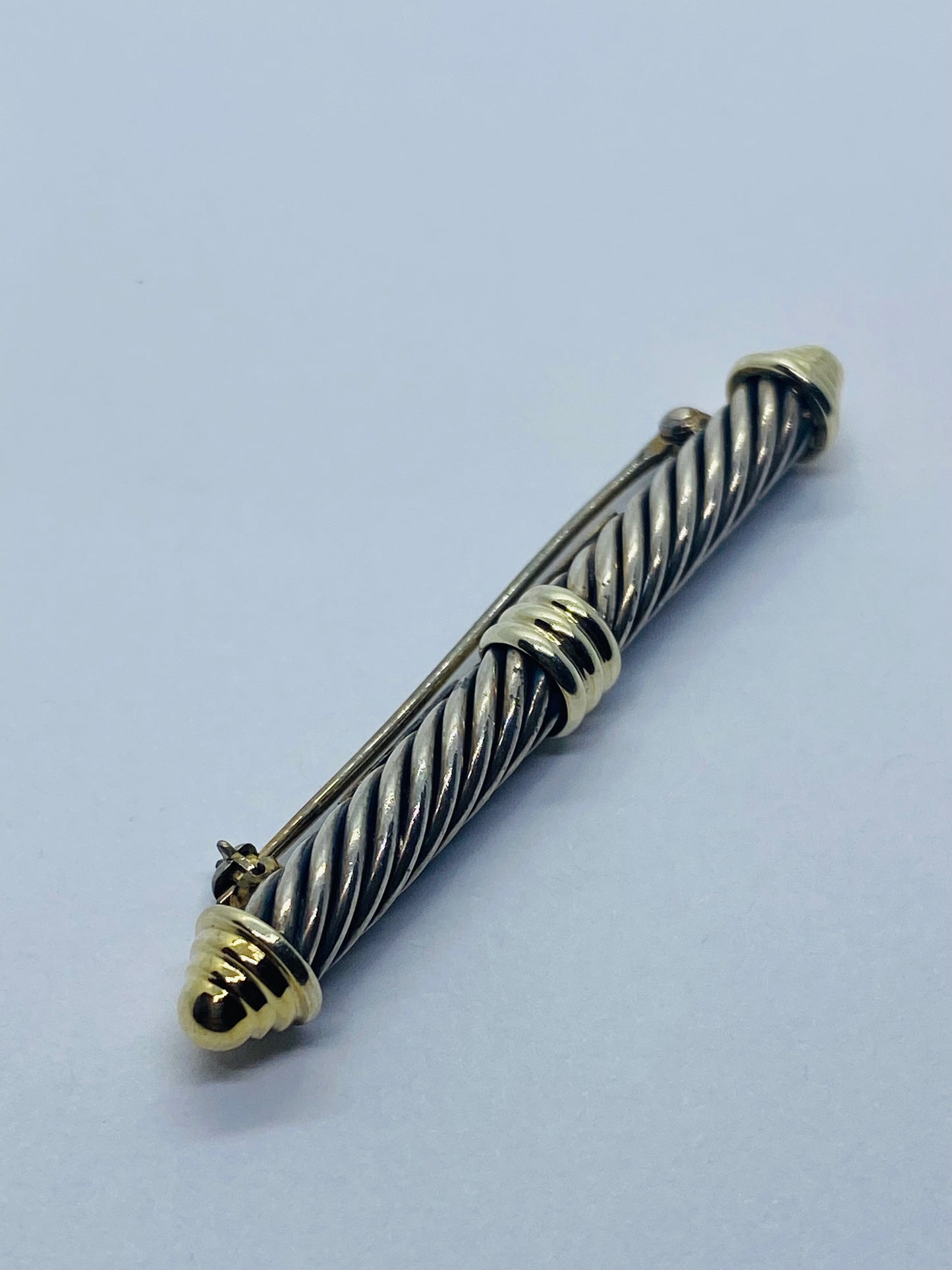 DAVID YURMAN STERLING SILVER 14K YELLOW GOLD CABLE BAR PIN BROOCH 55MM LONG 7MM