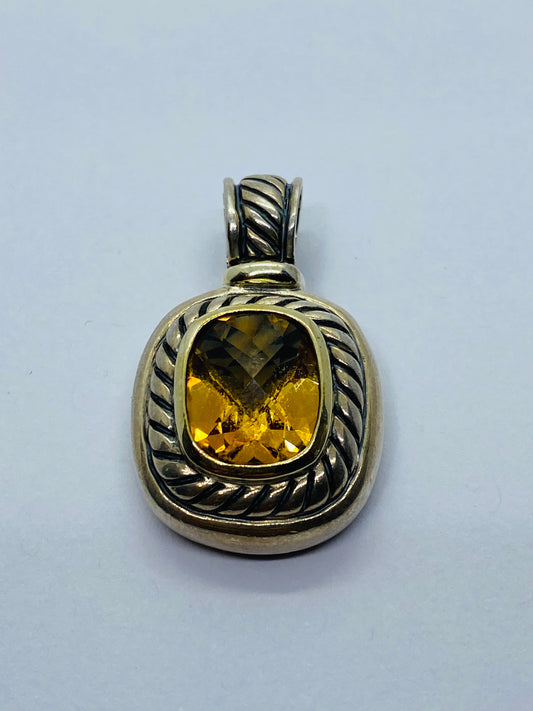 David Yurman Huge 14k Sterling Silver Albion Citrine Enhancer Pendant Excellent