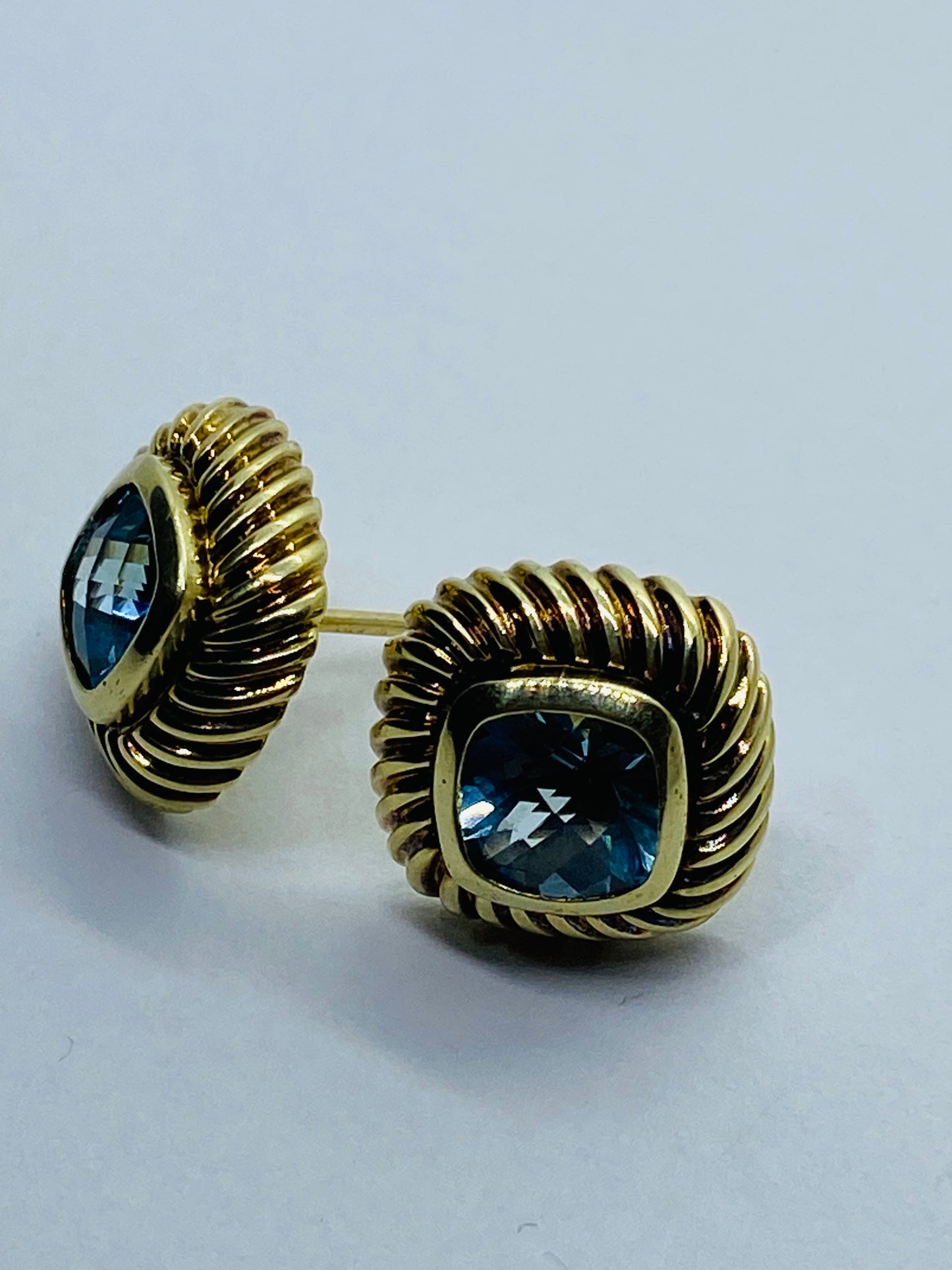 David Yurman 18k 750 14k 585 Yellow Solid Gold Blue Topaz Albion Earrings