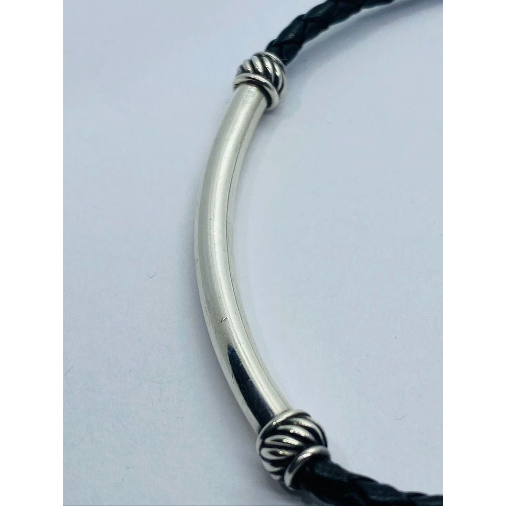 David Yurman Sterling Silver 925 Black Leather Bracelet - 8" Wrist