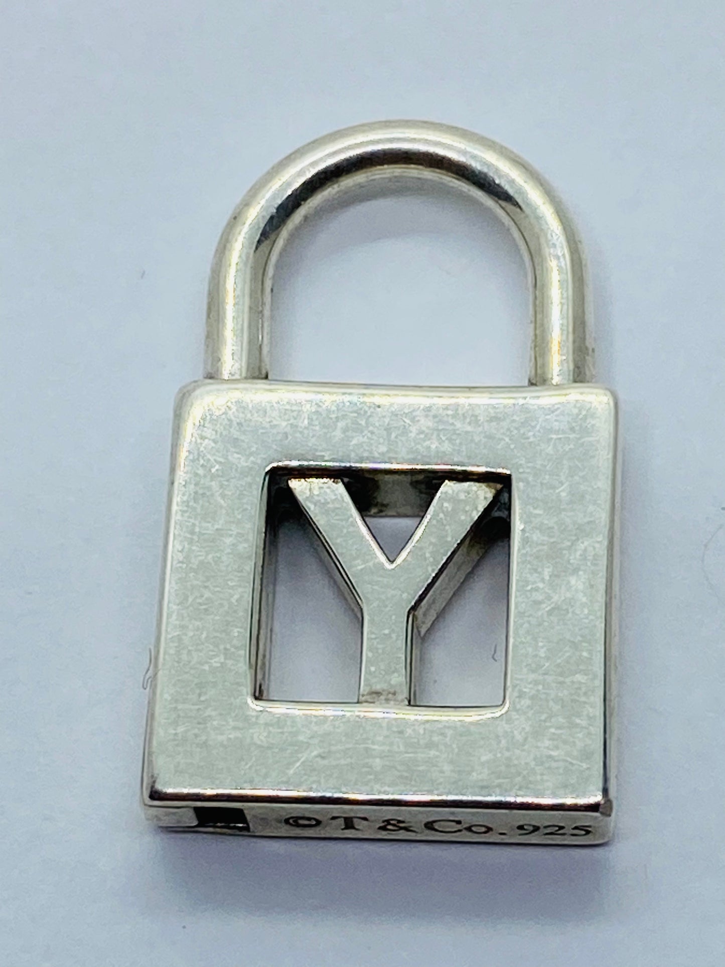 Tiffany & Co. Sterling Letter Y Padlock Pendant Charm Opens Closes Normally