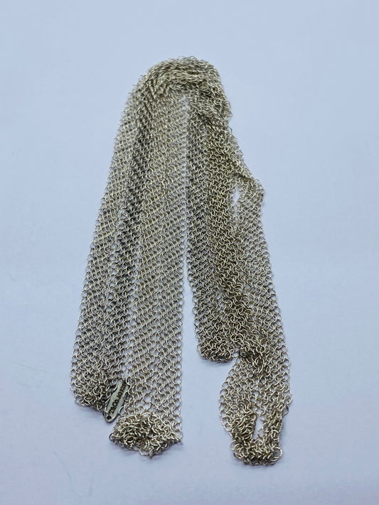 Tiffany & Co Peretti Somerset Mesh Scarf Necklace Sterling Silver 31” Pouch Box