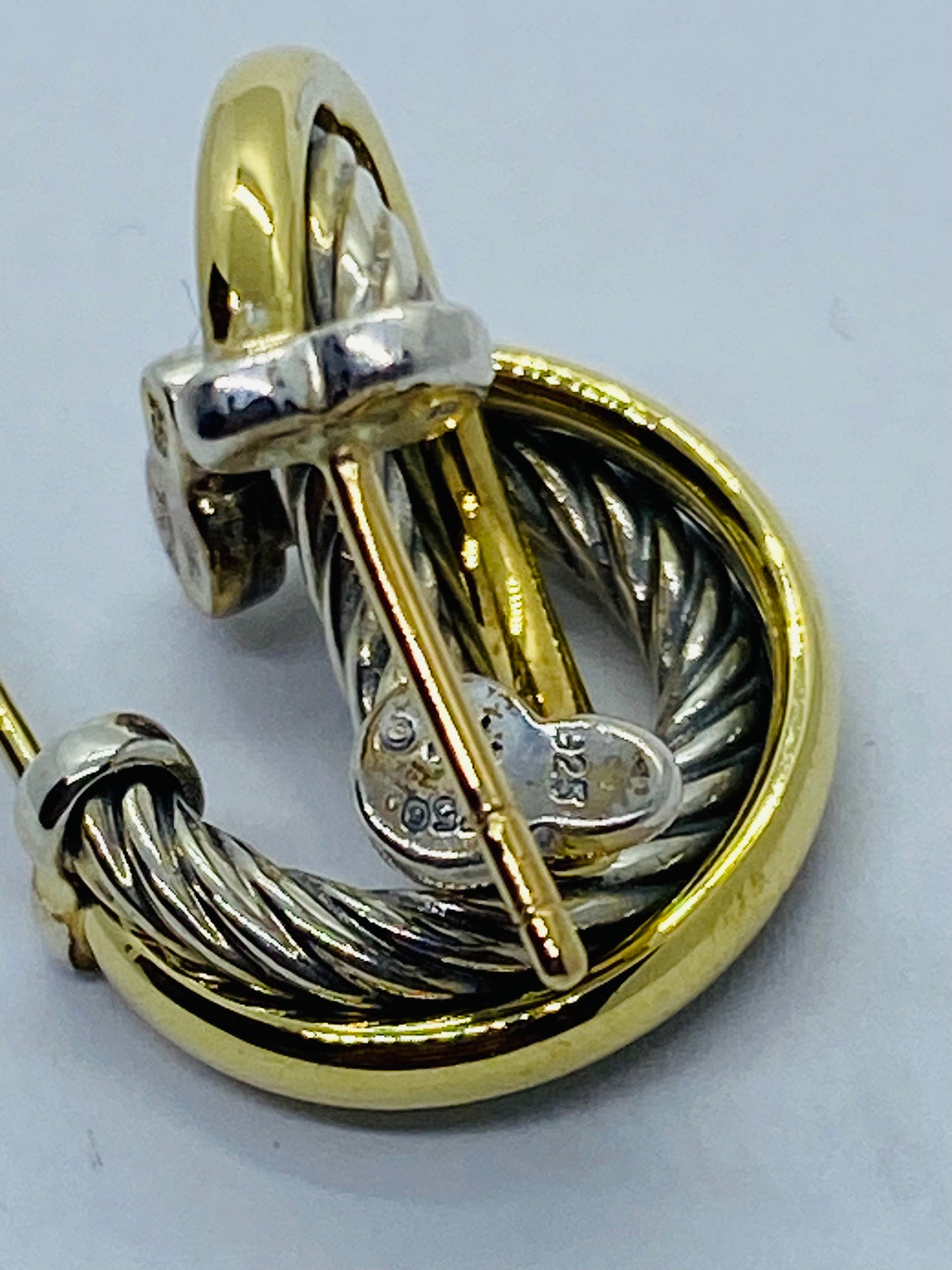 David Yurman 925 Sterling Silver 18k Gold Cable Crossover Hoops. READ!