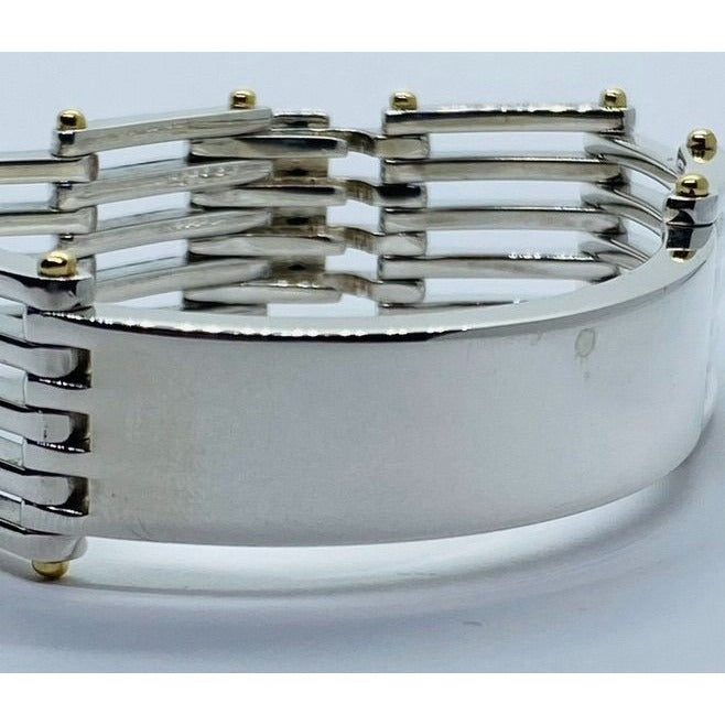 Tiffany & Co. Sterling Silver 18K 750 Yellow Gold ID Bar Gatelink Bracelet 7”