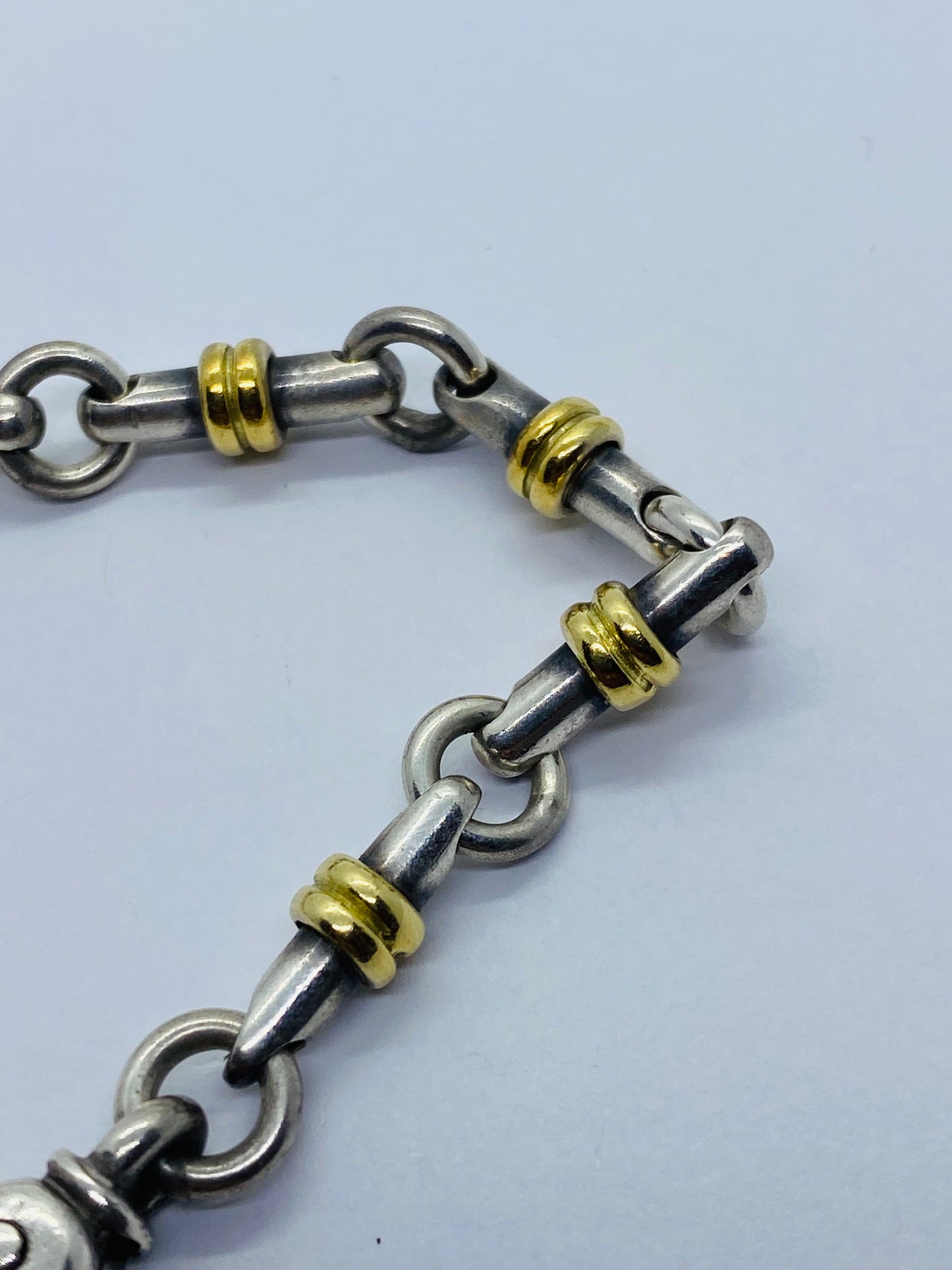 Tiffany Co Sterling Silver 18k Gold Bar Link Bracelet 7 1/8” Pouch Box