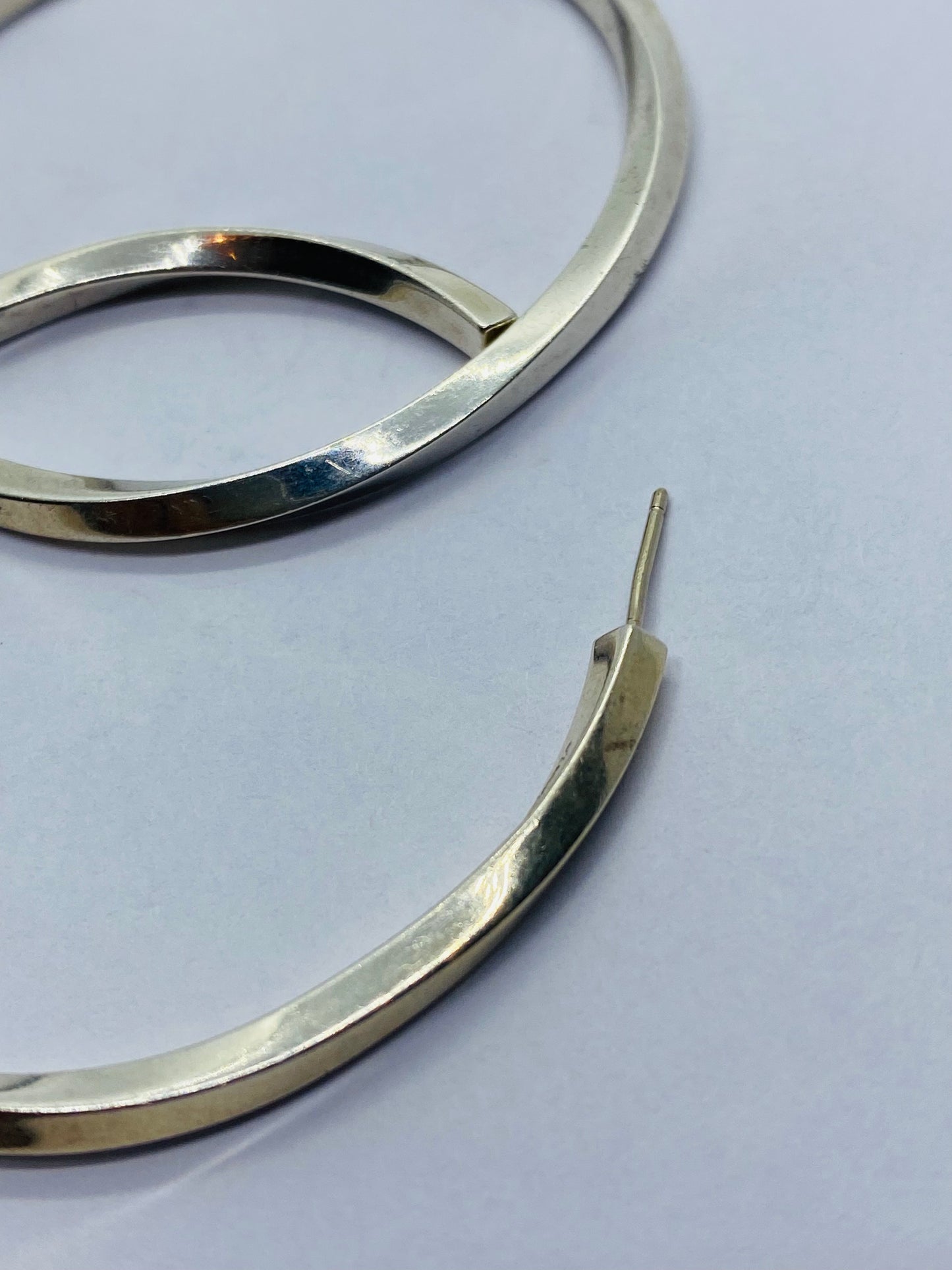 TIFFANY & CO Sterling Silver 3mm Twisted Hoop Post Earrings 1 7/8" NO BACKS