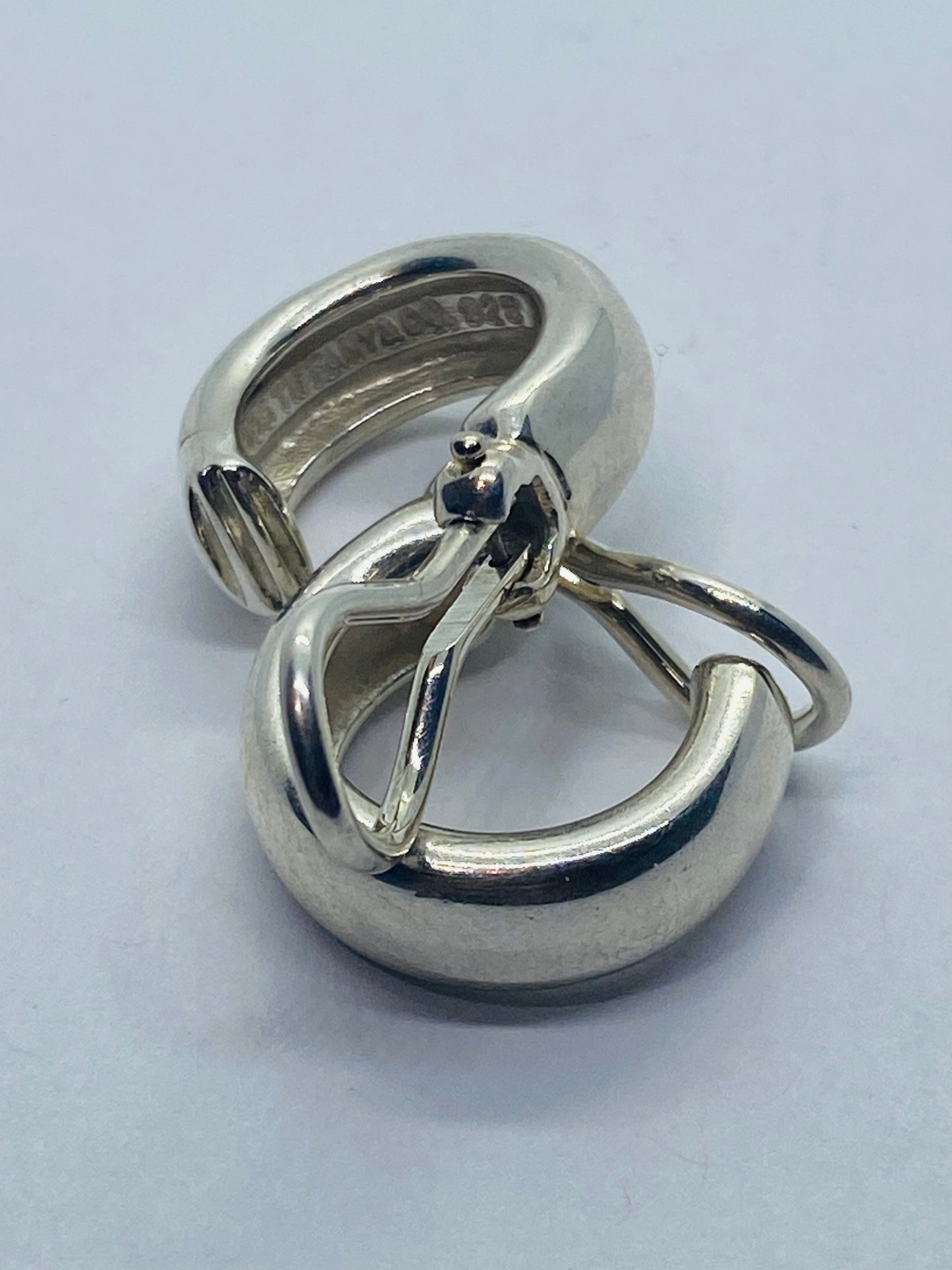 Tiffany & Co Vintage Hoop Huggie Clip on Earrings in Sterling Silver 16MM