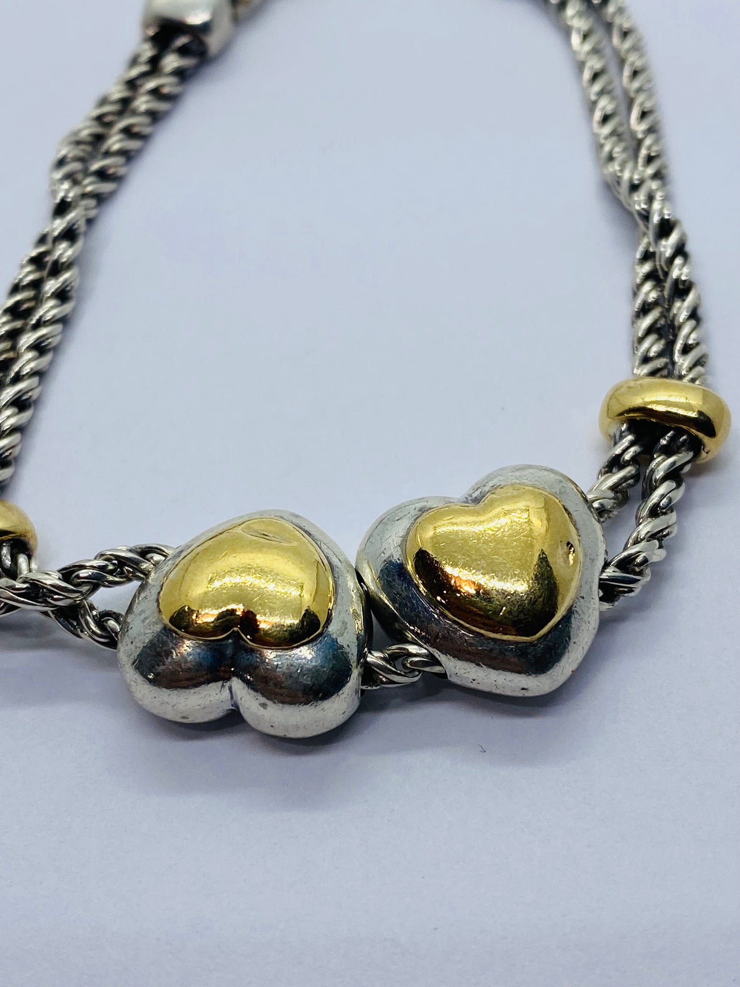 Tiffany & Co Sterling Silver & 18k Gold Double Rope Heart Slide Bracelet 7.5”