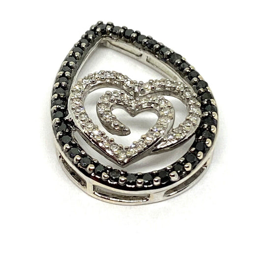 Estate 0.56ct White Black Diamond 14K Gold Heart Cluster Pendant