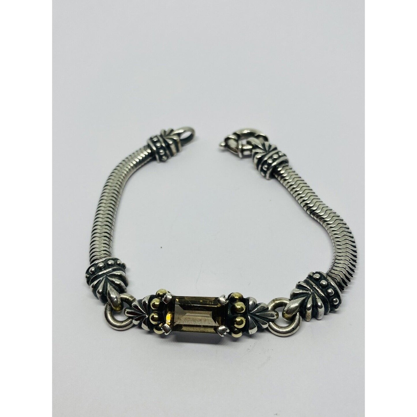 LAGOS STERLING SILVER 925 AND 18K 750 CAVIAR SMOKEY TOPAZ BRACELET 7.25”