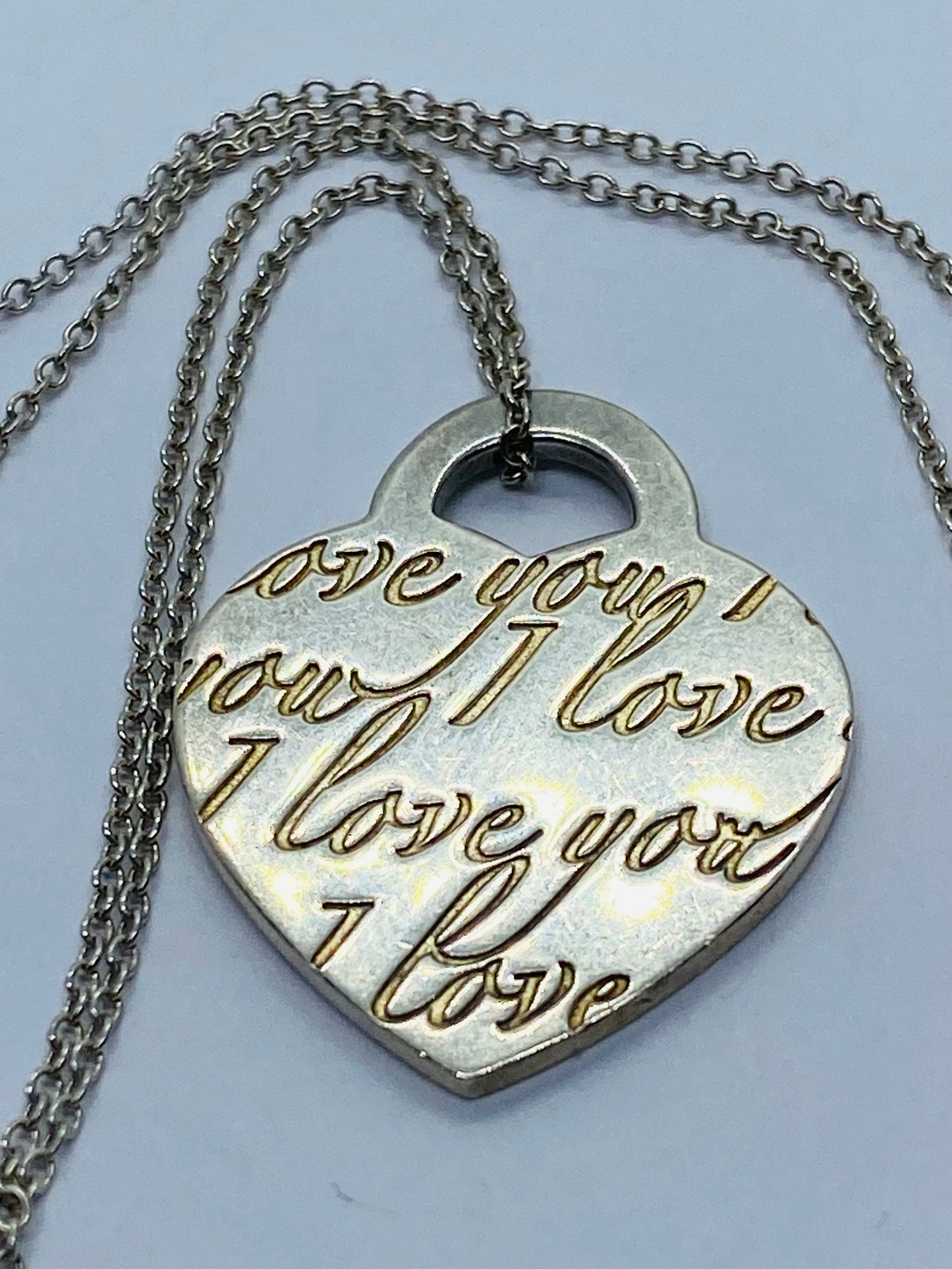Tiffany & Co. Sterling Silver "I Love You" Notes Heart Pendant Necklace