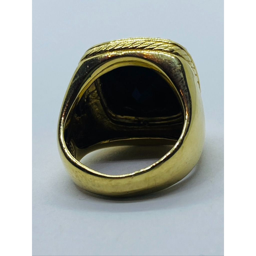 David Yurman 18k Gold Black Onyx  and Diamond Albion Ring Size 7