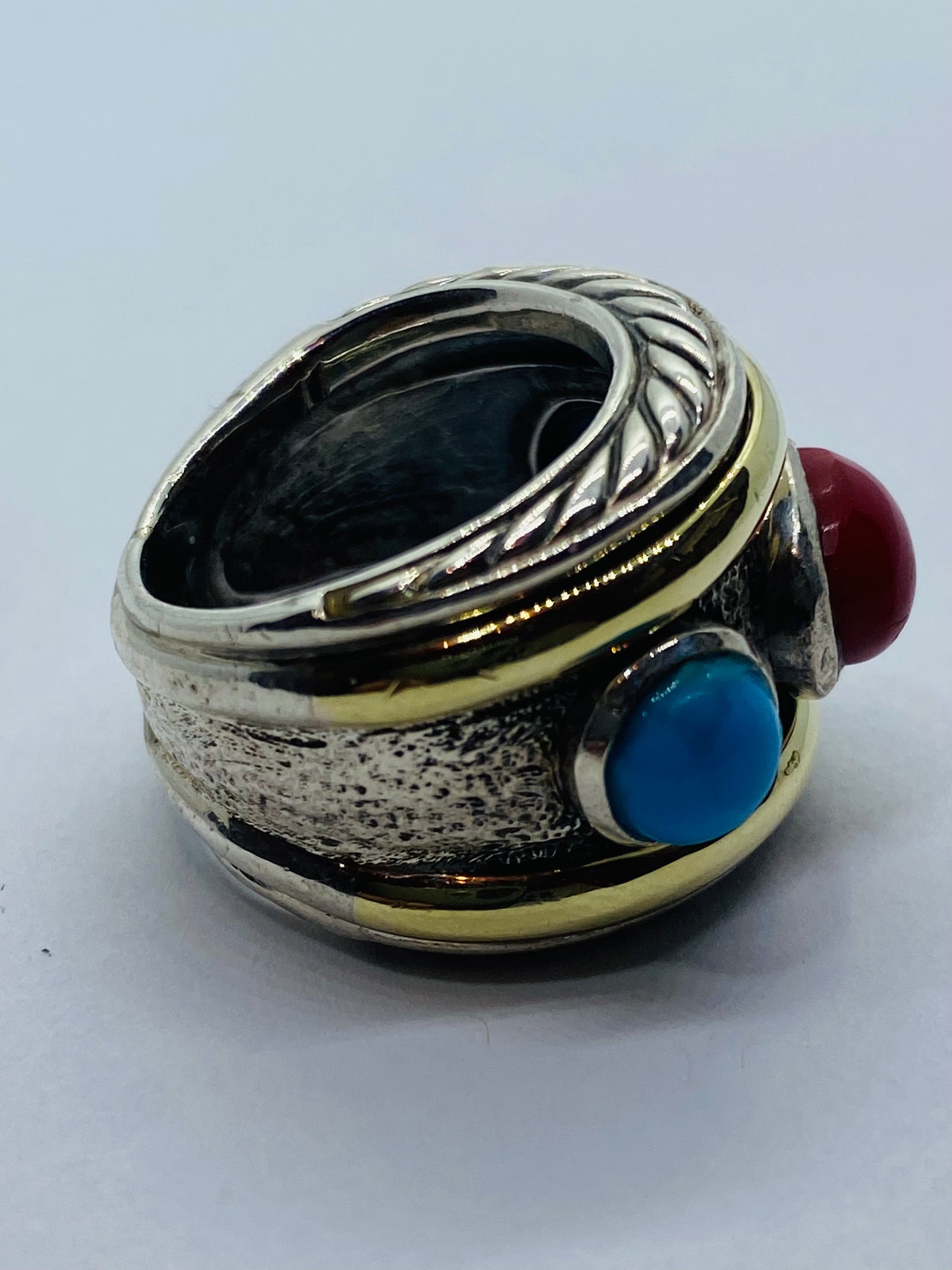 DAVID YURMAN 14K Gold Sterling Silver Turquoise Carnelian Renaissance Ring 5