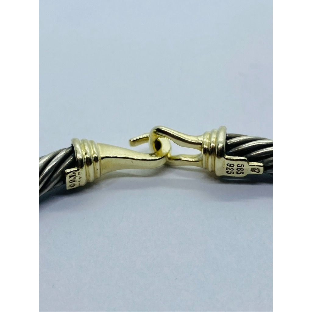 David Yurman Sterling Silver 14k Yellow Gold Hook Cable Buckle Bangle Bracelet 6"