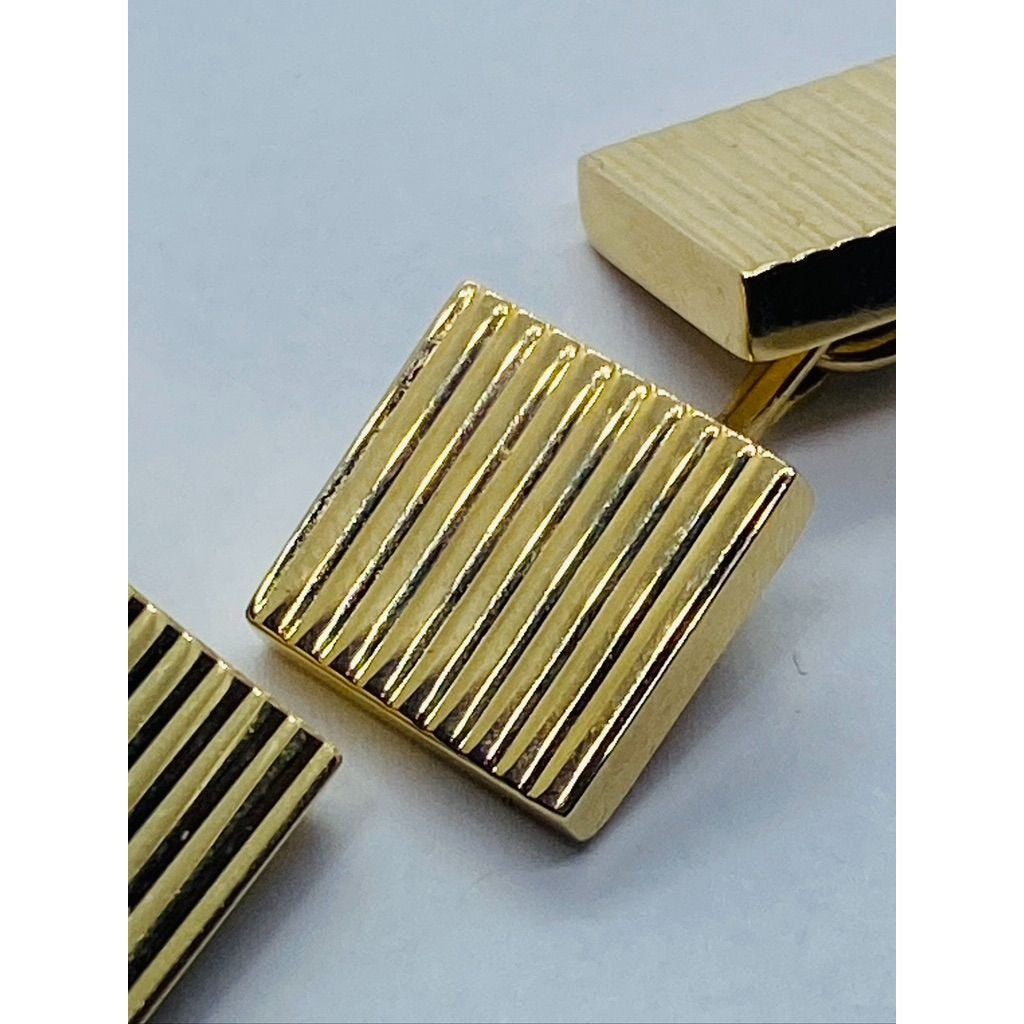 Tiffany and Co 14K Yellow Gold Square Cufflinks Ribbed Design