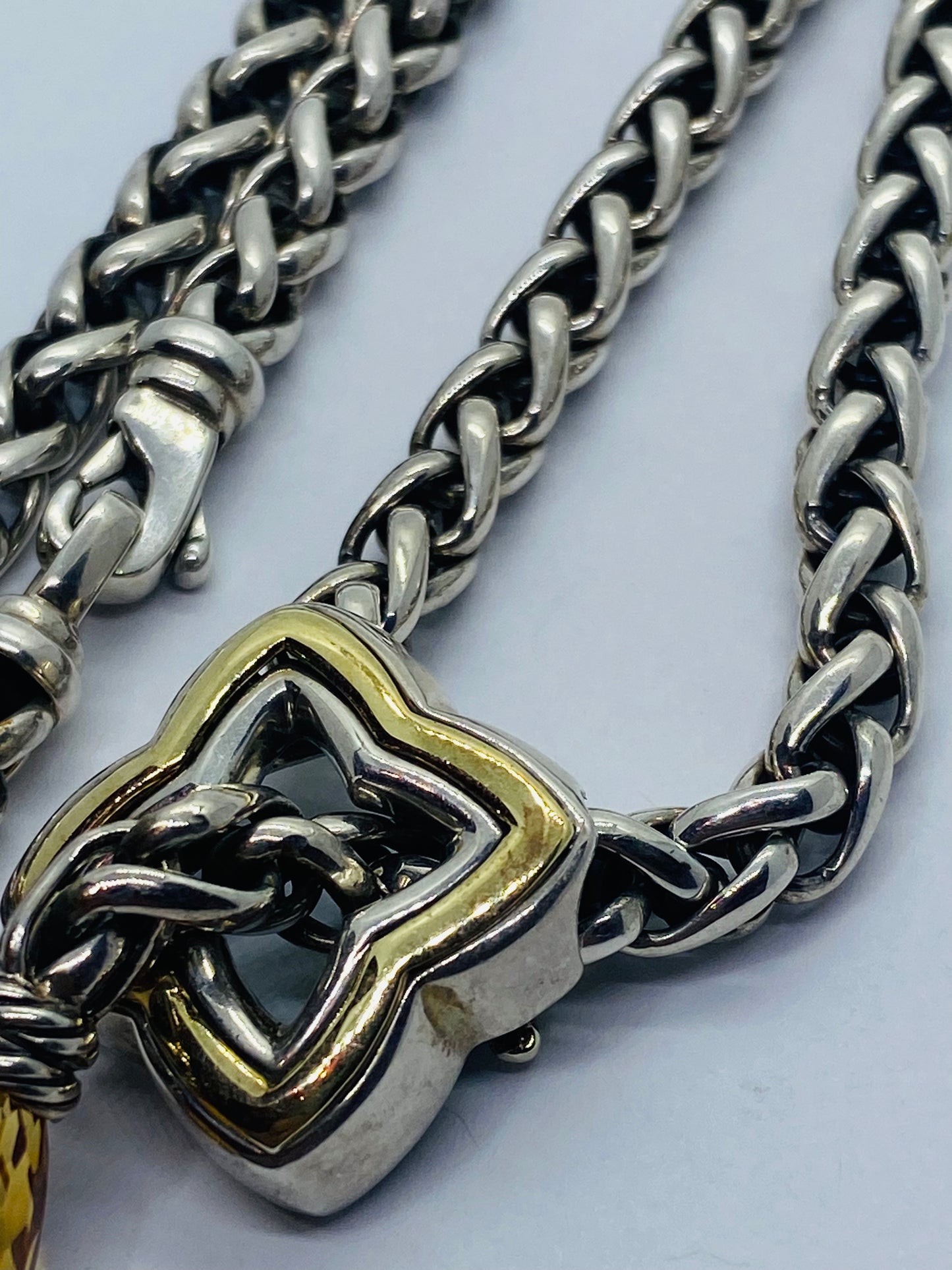 David Yurman Two-Tone Quatrefoil Lariat Adjustable Chain Necklace Citrine