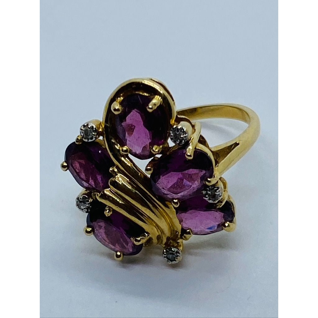 14K Yellow Gold Amethyst and Diamond Ring Size 6