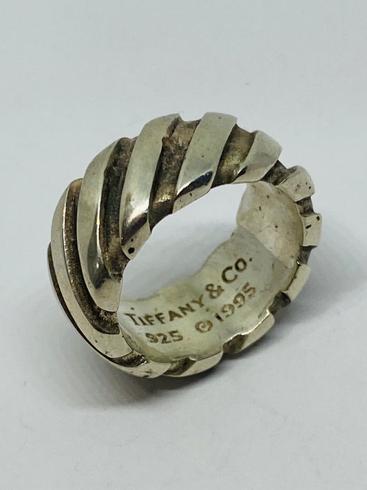 TIFFANY & CO STERLING SILVER 1995 ATLAS TWIST GROOVE STRIPE WIDE BAND Size 4