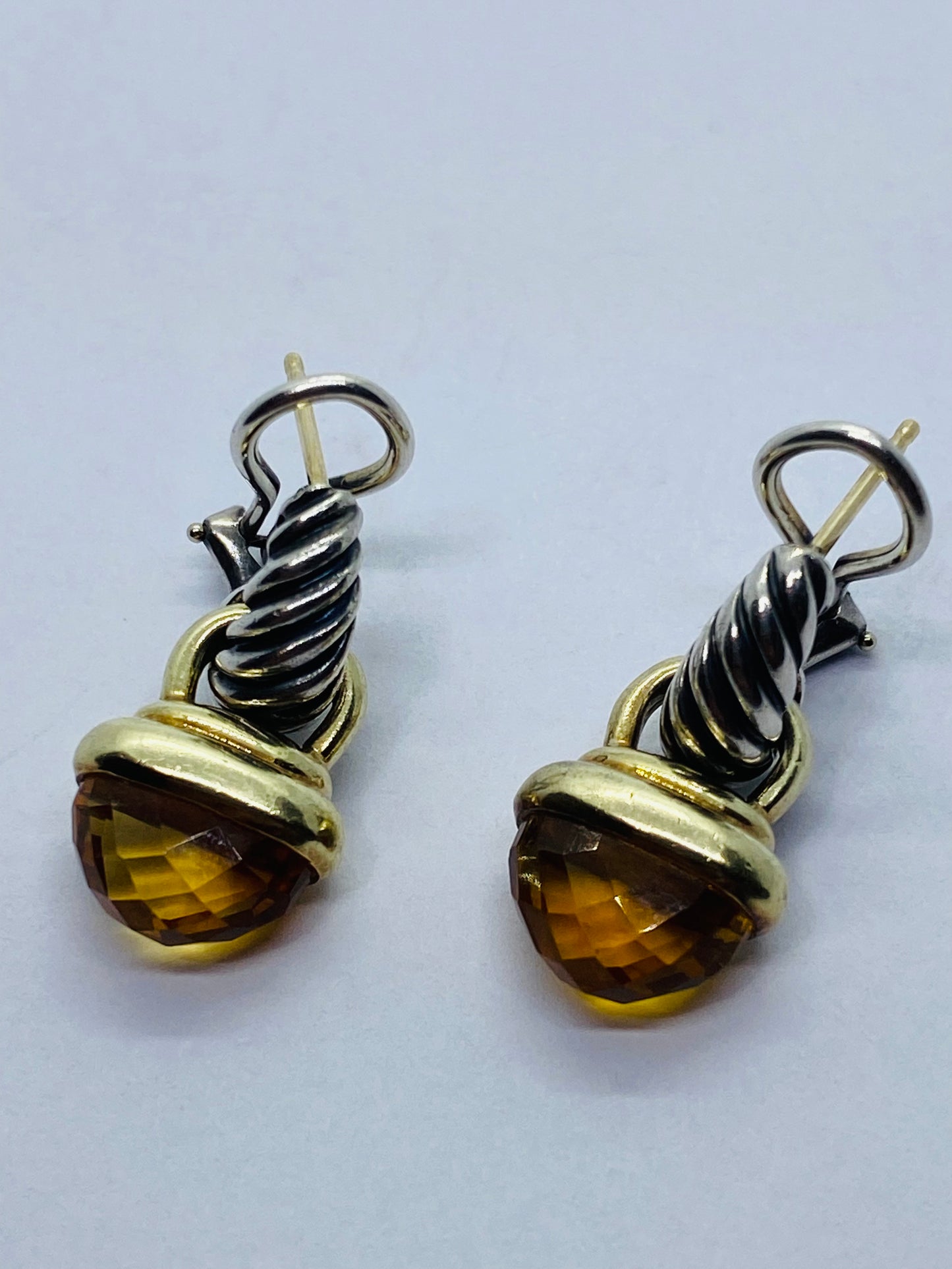 David Yurman 925 Sterling Silver & 14k Gold Citrine Acorn Earrings