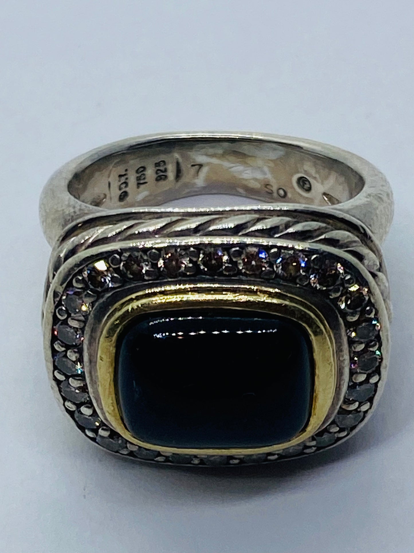 David Yurman Albion Diamond 1.25CT Onyx 18k Gold 925 Silver Ring Size 6.5 RARE