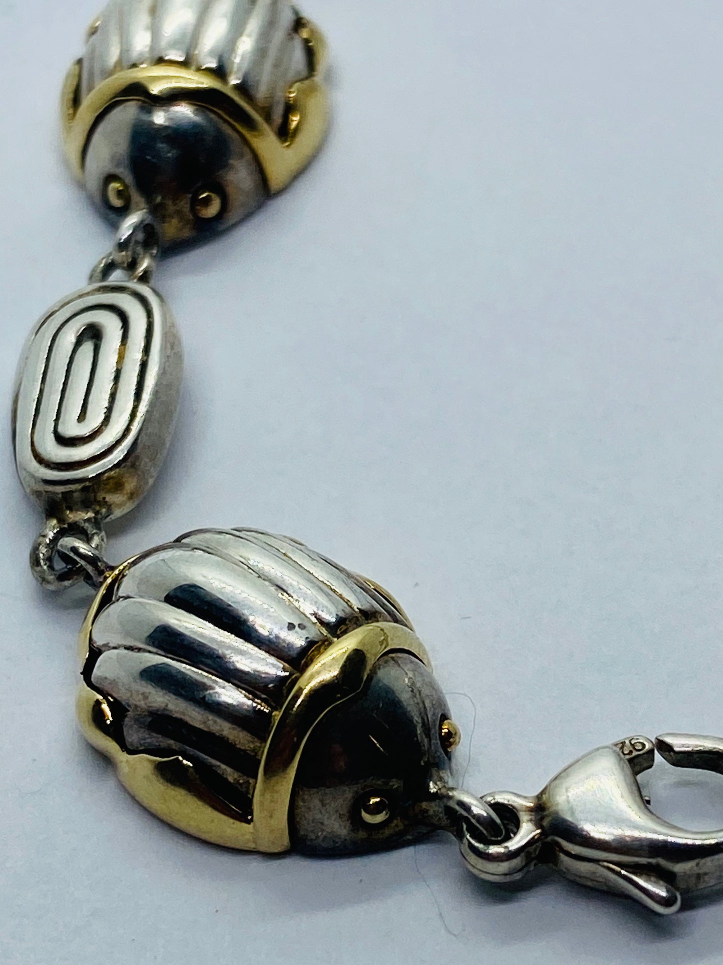 Tiffany & Co RARE Silver 18K Gold Gold Scarab Bee Bug Link Bracelet Pouch Box!