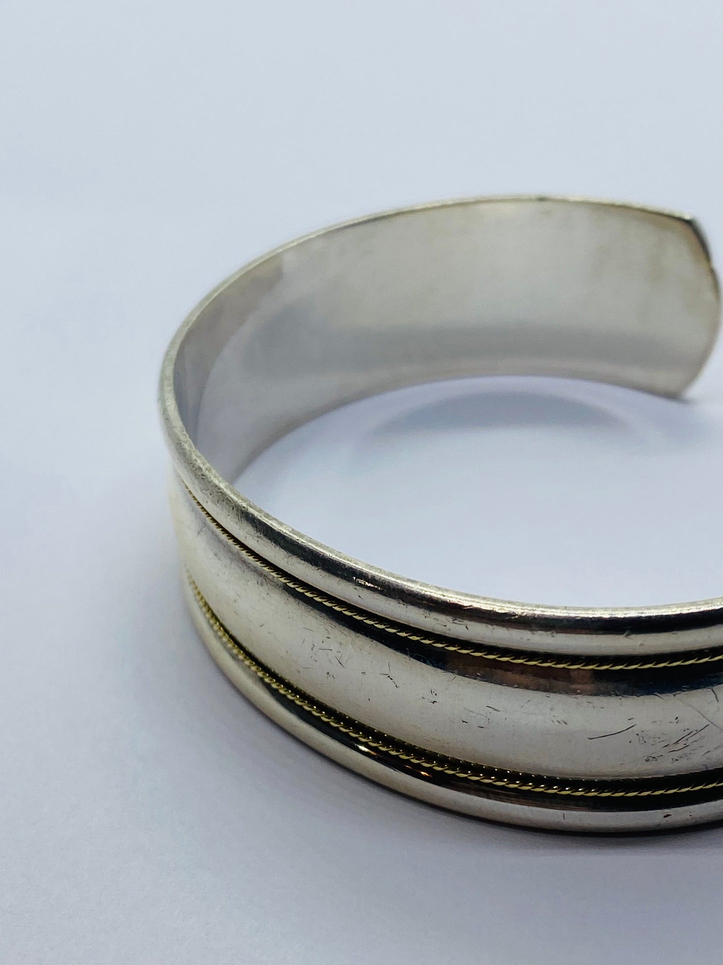 Tiffany & Co. Authentic Sterling Silver & 18k Gold Rope Cuff Bracelet 6.75”