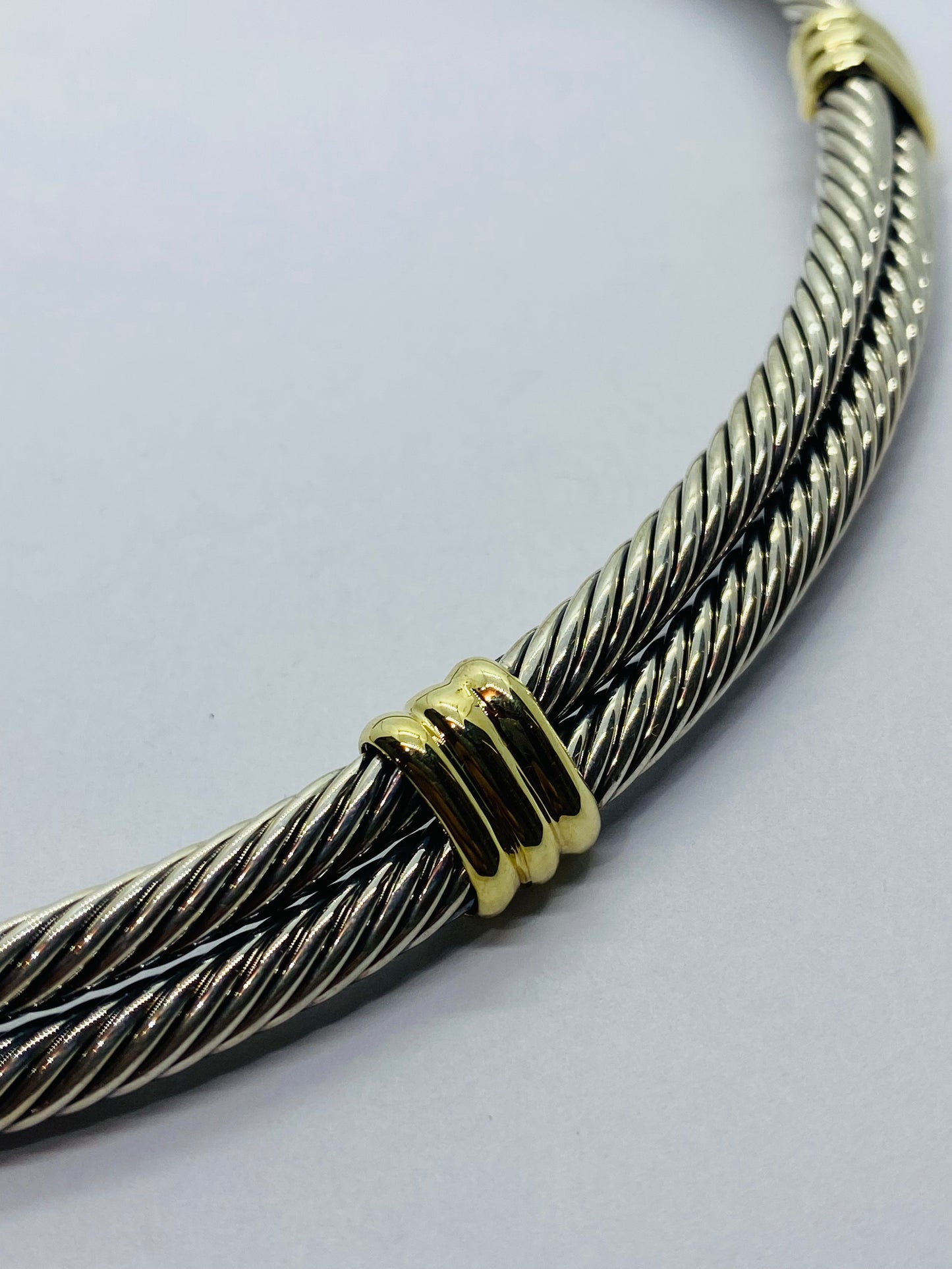 David Yurman 925 Silver and 14k Yellow Gold Double Cable Crossover Collar