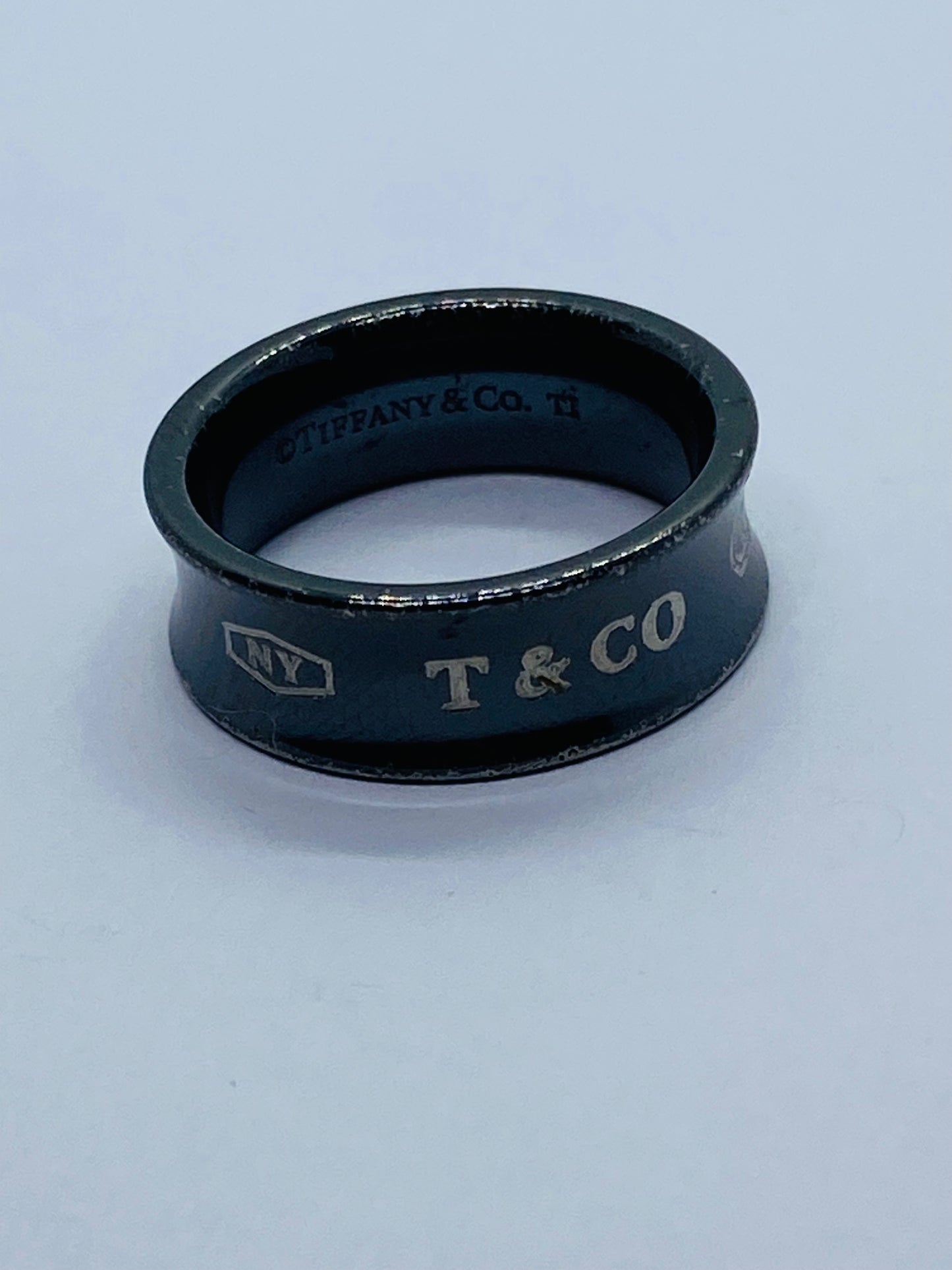 Tiffany & Co. Titanium 1837 Black Concave Ring Size 5.75