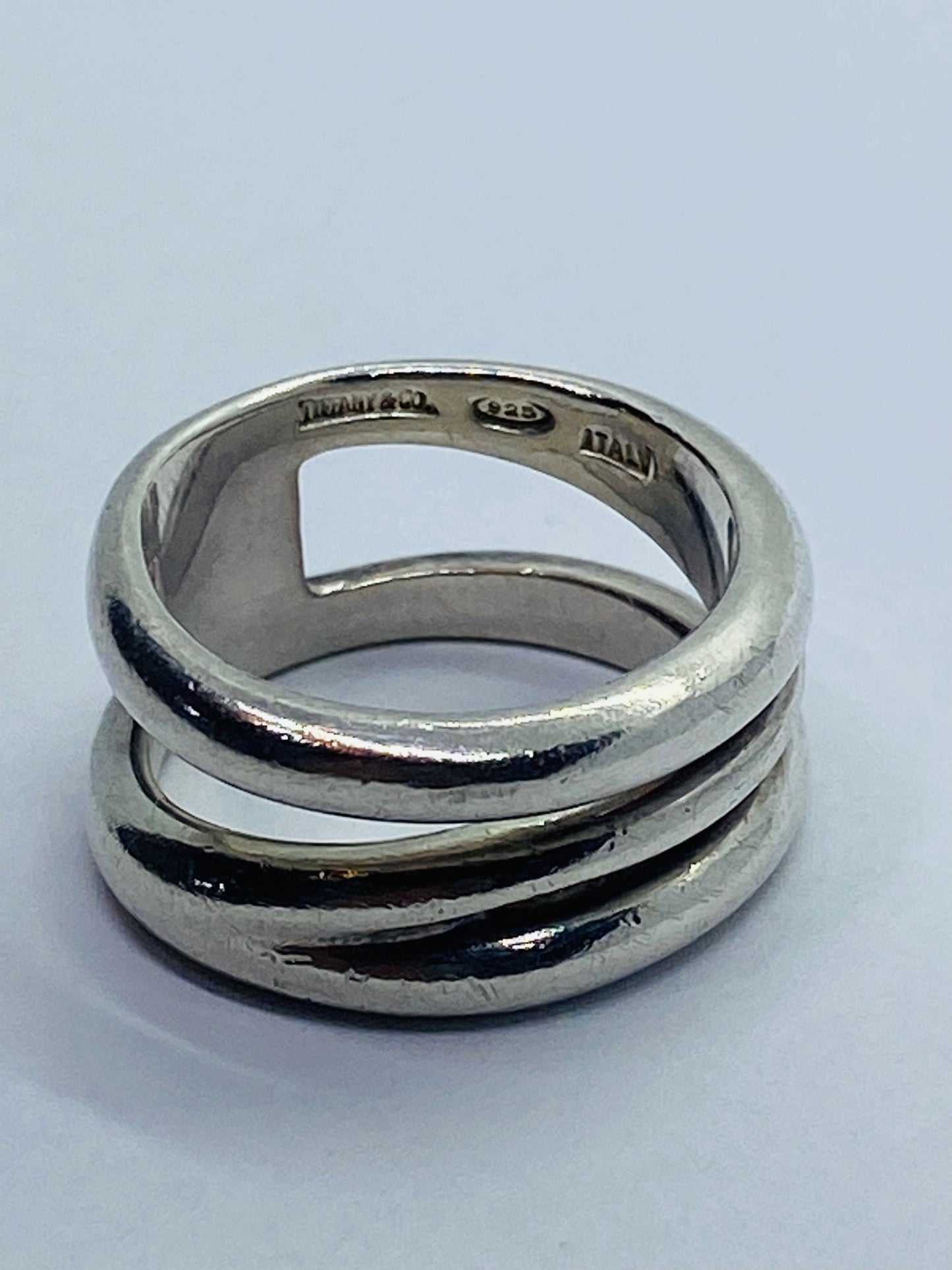 Tiffany & Co. Italy Sterling Silver Diagonal Wide Band Ring Size 7