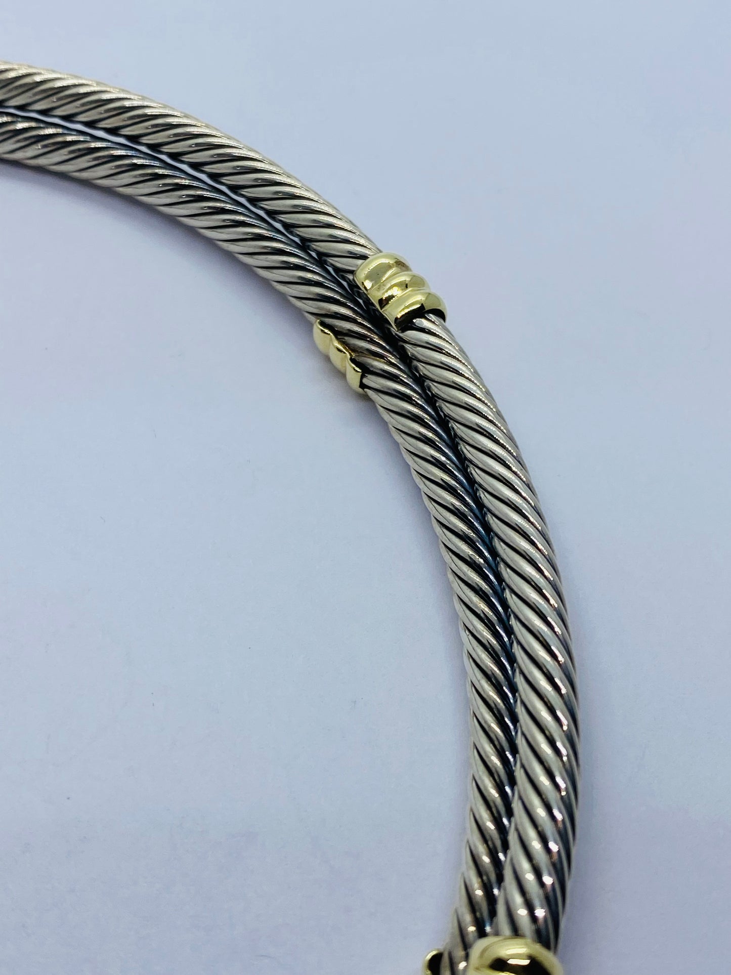 David Yurman 925 Silver and 14k Yellow Gold Double Cable Crossover Collar