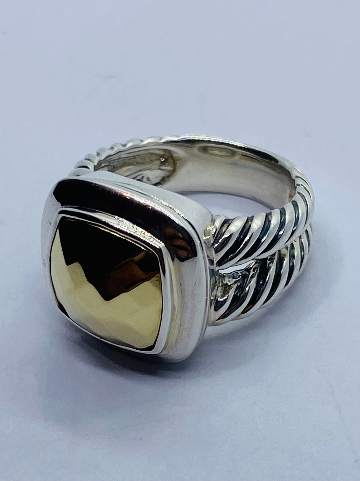 David Yurman Albion Faceted Dome Ring in 18kt Gold/Sterling Size 6 READ