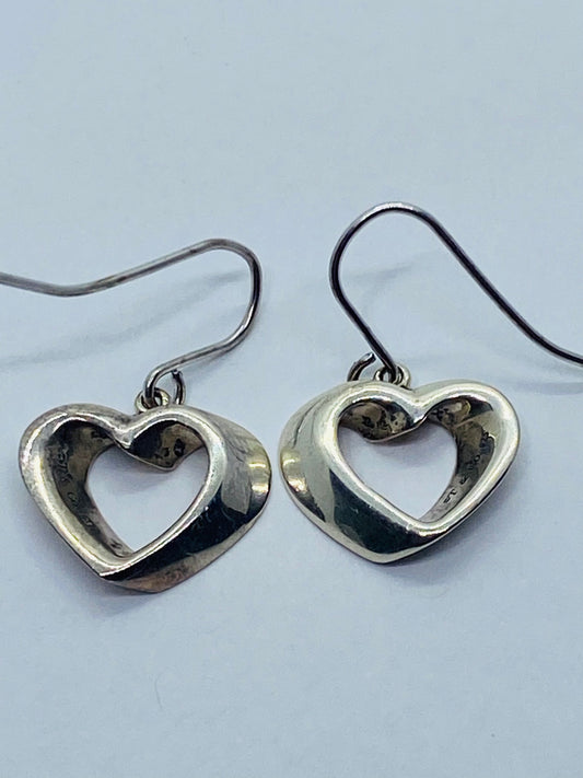 Tiffany & Co Silver Modern Geometric Heart Dangle Dangling Earrings With