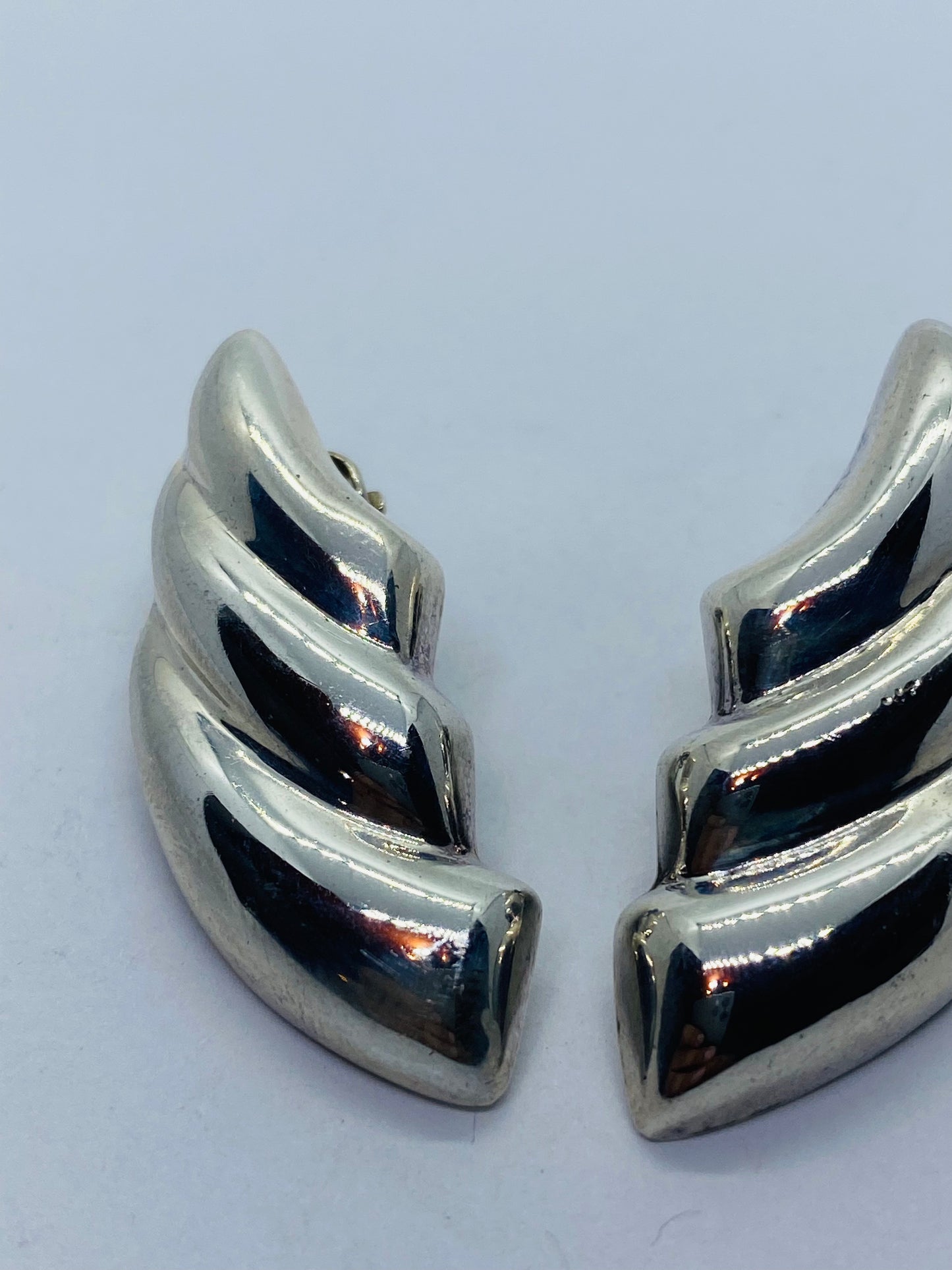 Tiffany & Co. 925 Sterling Waves or Wings Clip-On Earrings with T&Co Pouch 38MM
