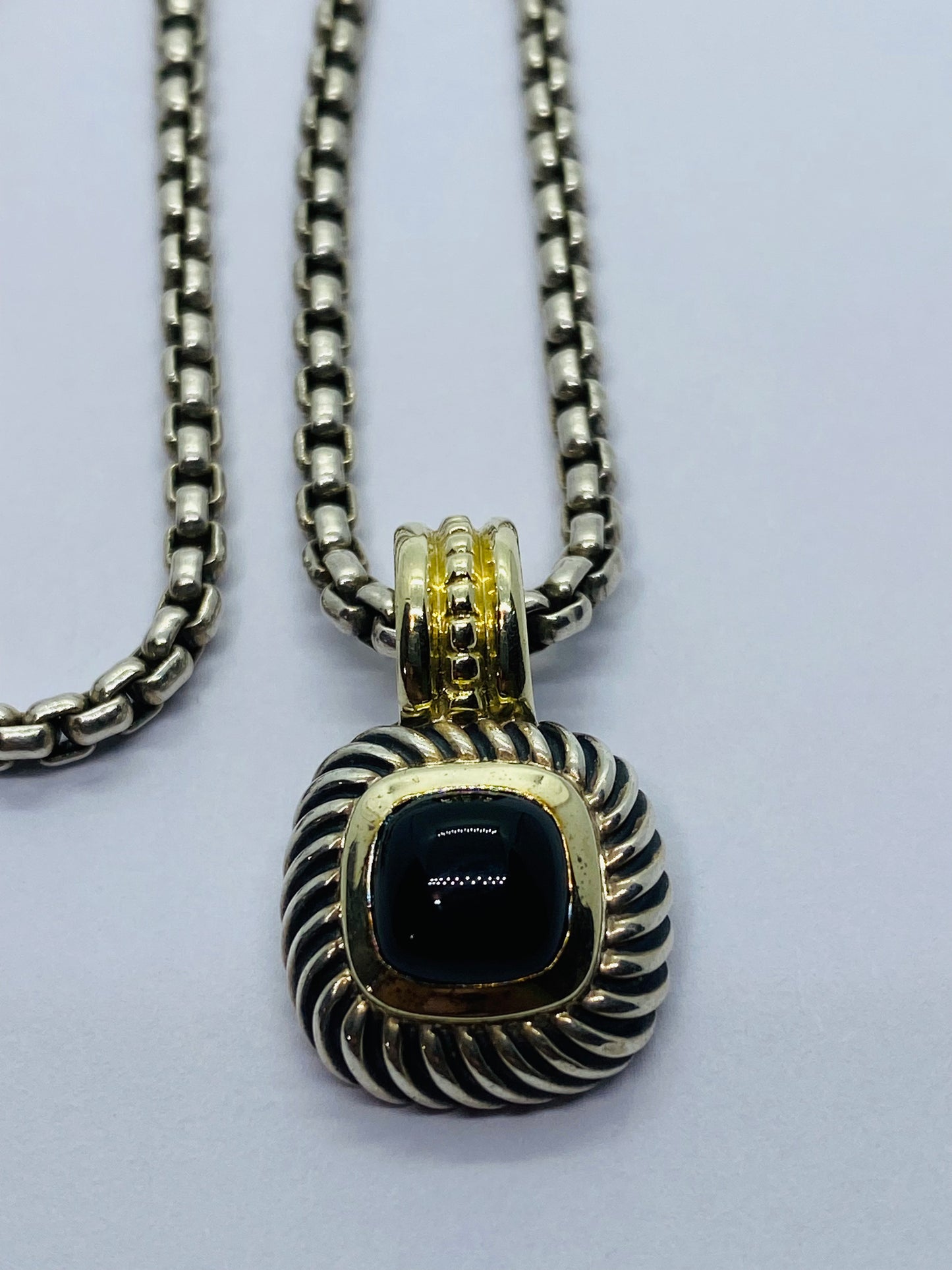 DAVID YURMAN 14KT GOLD 925 SILVER  ALBION BLACK ONYX ENHANCER PENDANT NECKLACE