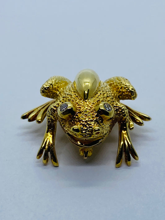 Tiffany & Co. 18K Frog Brooch/Pin Diamond Eyes Large 30x25MM Heavy Box Pouch
