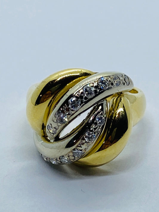 Tiffany & Co Solid 18K 750 Yellow White Gold Diamond Braided Dome Ring Size 6.5