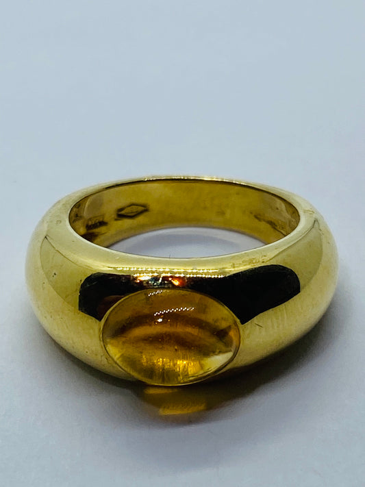 Tiffany & Co. Vintage Italy 18K Yellow Gold Yellow Citrine Gypsy Ring Size 4.75