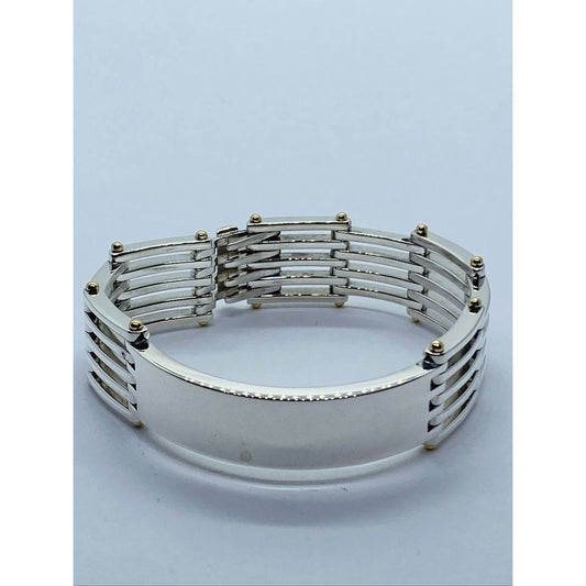 Tiffany & Co. Sterling Silver 18K 750 Yellow Gold ID Bar Gatelink Bracelet 7”