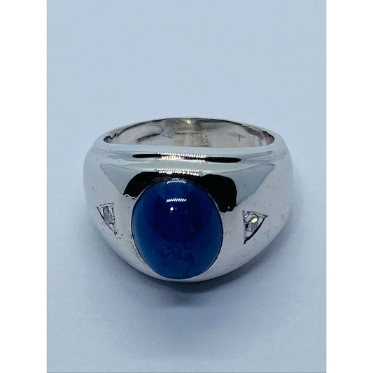Heavy 14K white gold 4.25CTW VS/F diamond/10.5 X 8.5mm Star sapphire ring size 6