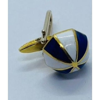 David Webb Umbrella Blue White Enamel 18K Shirt Studs