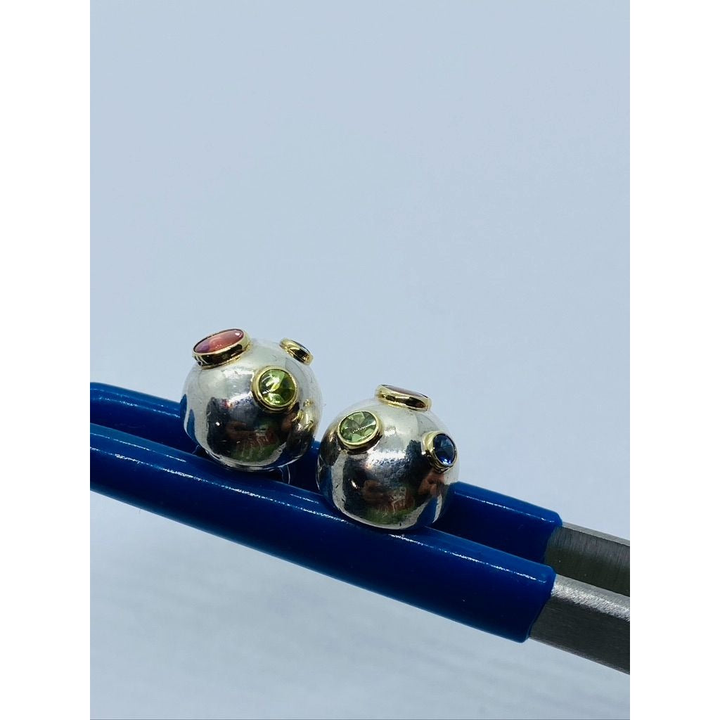 Tiffany & Co. Etoile Ball Earrings Sterling 18K Gold Tourmaline Sapphire Peridot