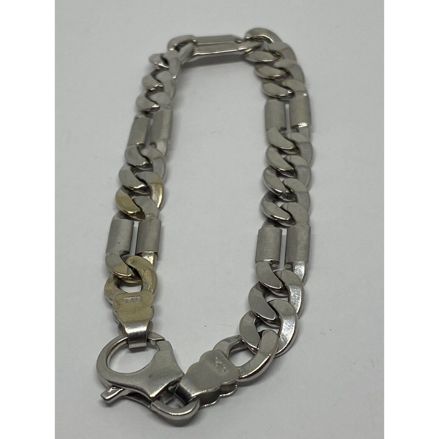 14k Men White Gold Brushed Link 7 3/4 Inch Bracelet  Dad Mens, Solid Links Italy