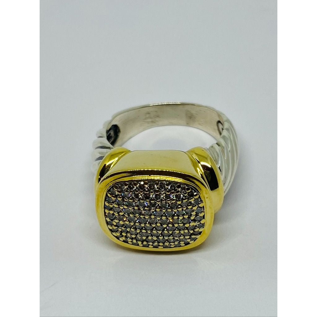 $3800 David Yurman 18K Yellow Gold Silver Noblesse Pave Set Diamond Ring 8.25