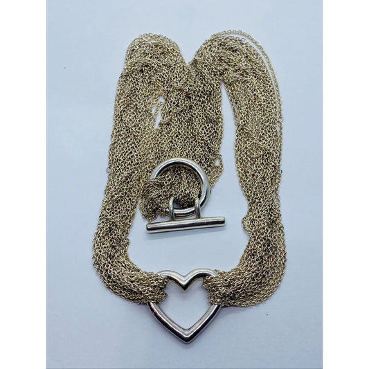 TIFFANY & CO. STERLING SILVER 925 OPEN HEART MULTI-STRAND TOGGLE CLASP NECKLACE