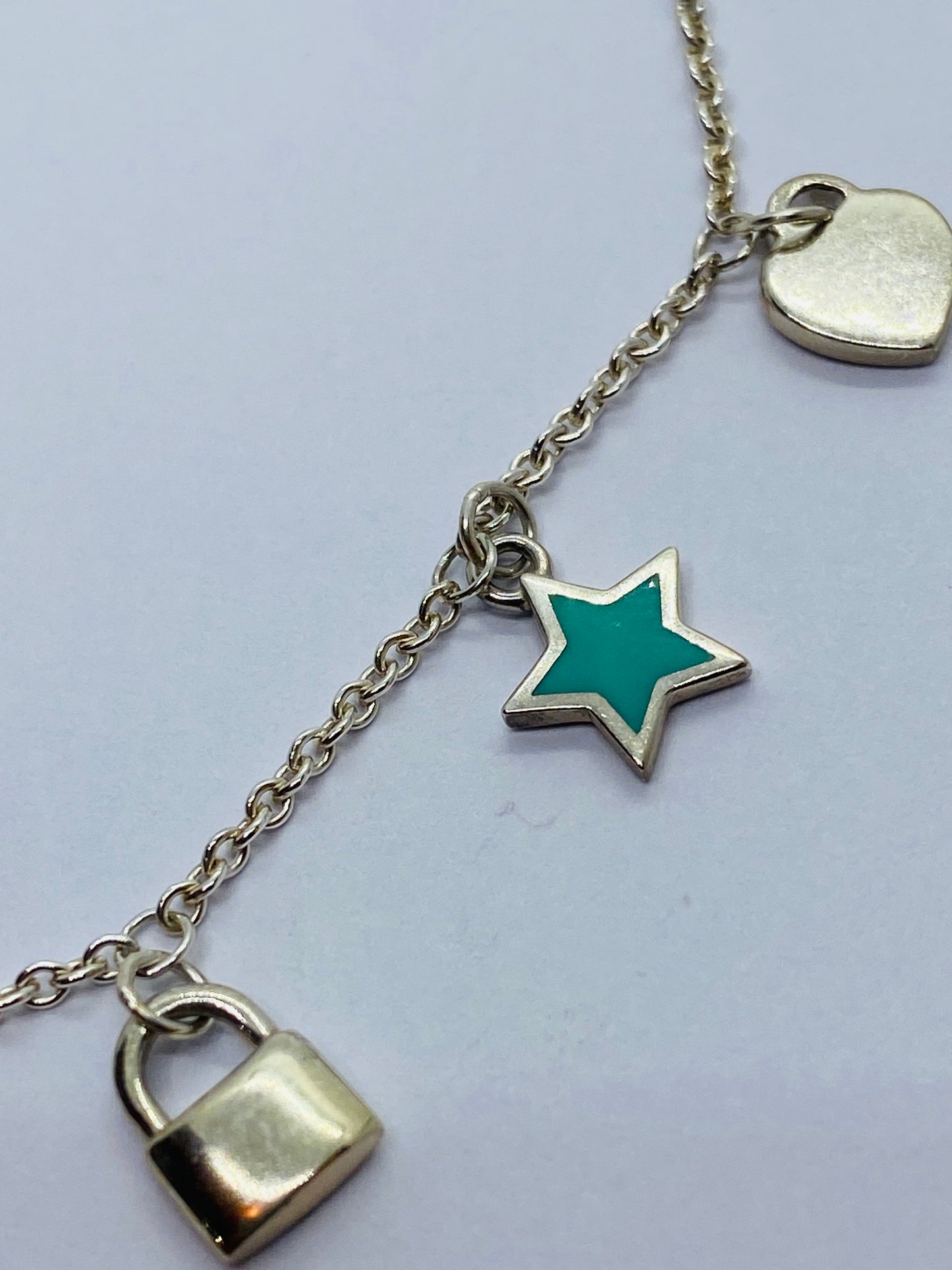 Tiffany & Co Sterling Silver  Blue Enamel Mini Charm Bracelet