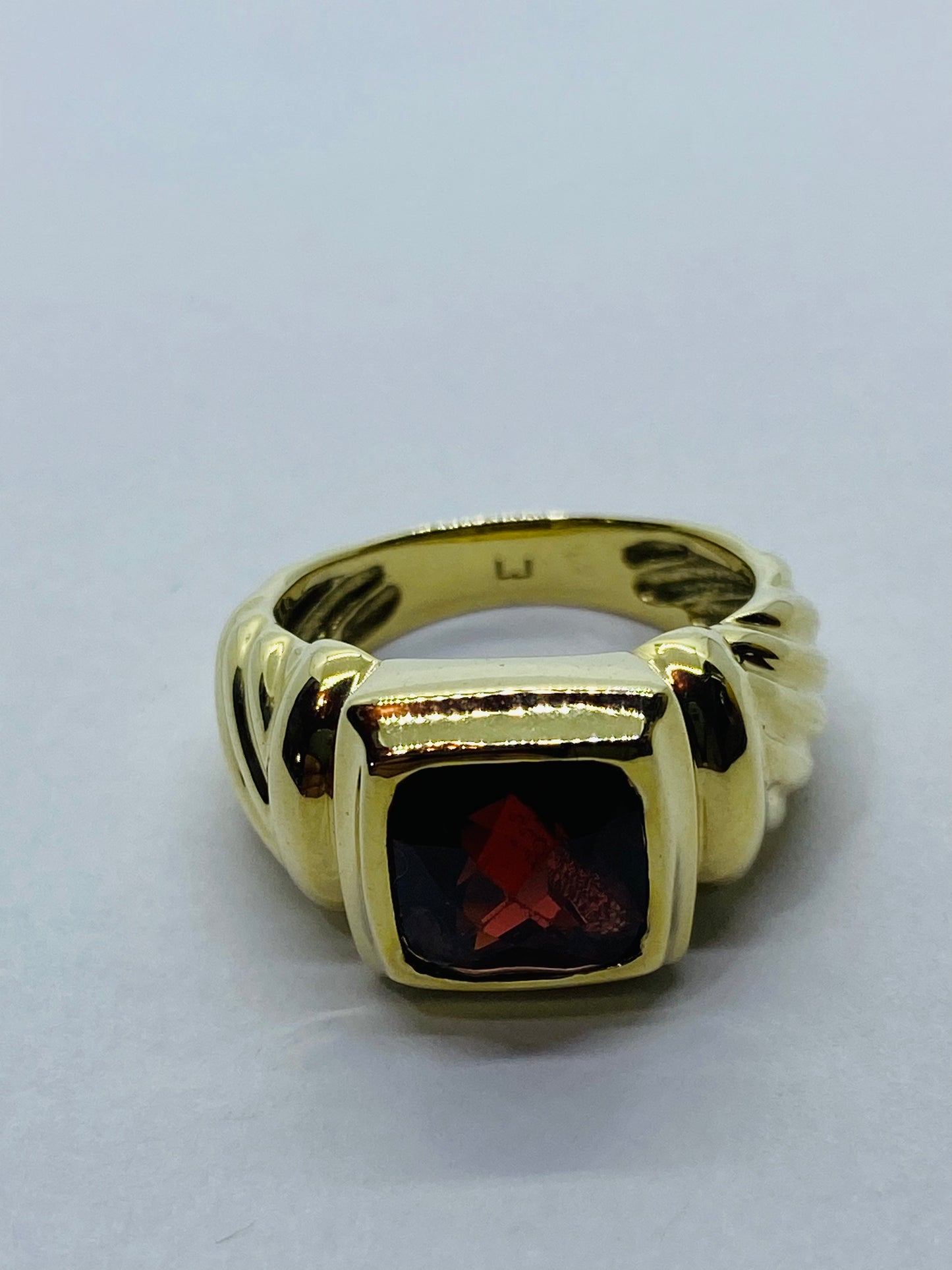 DAVID YURMAN Solid 14K Yellow Gold CABLE Cushion Cut Garnet Ring 5.5