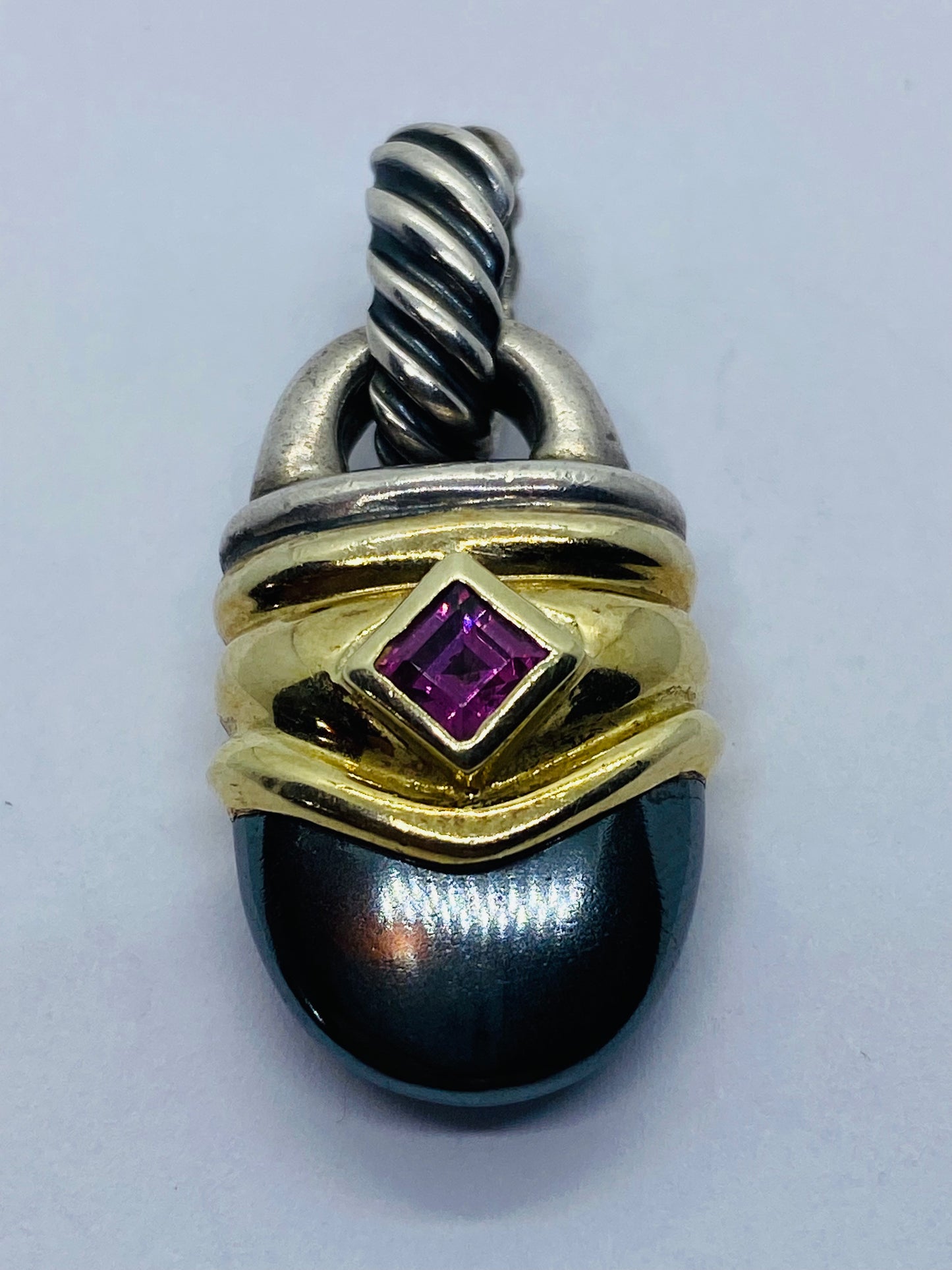 David Yurman Pink Tourmaline Hematite  Renaissance Pendant in 14k Gold 925