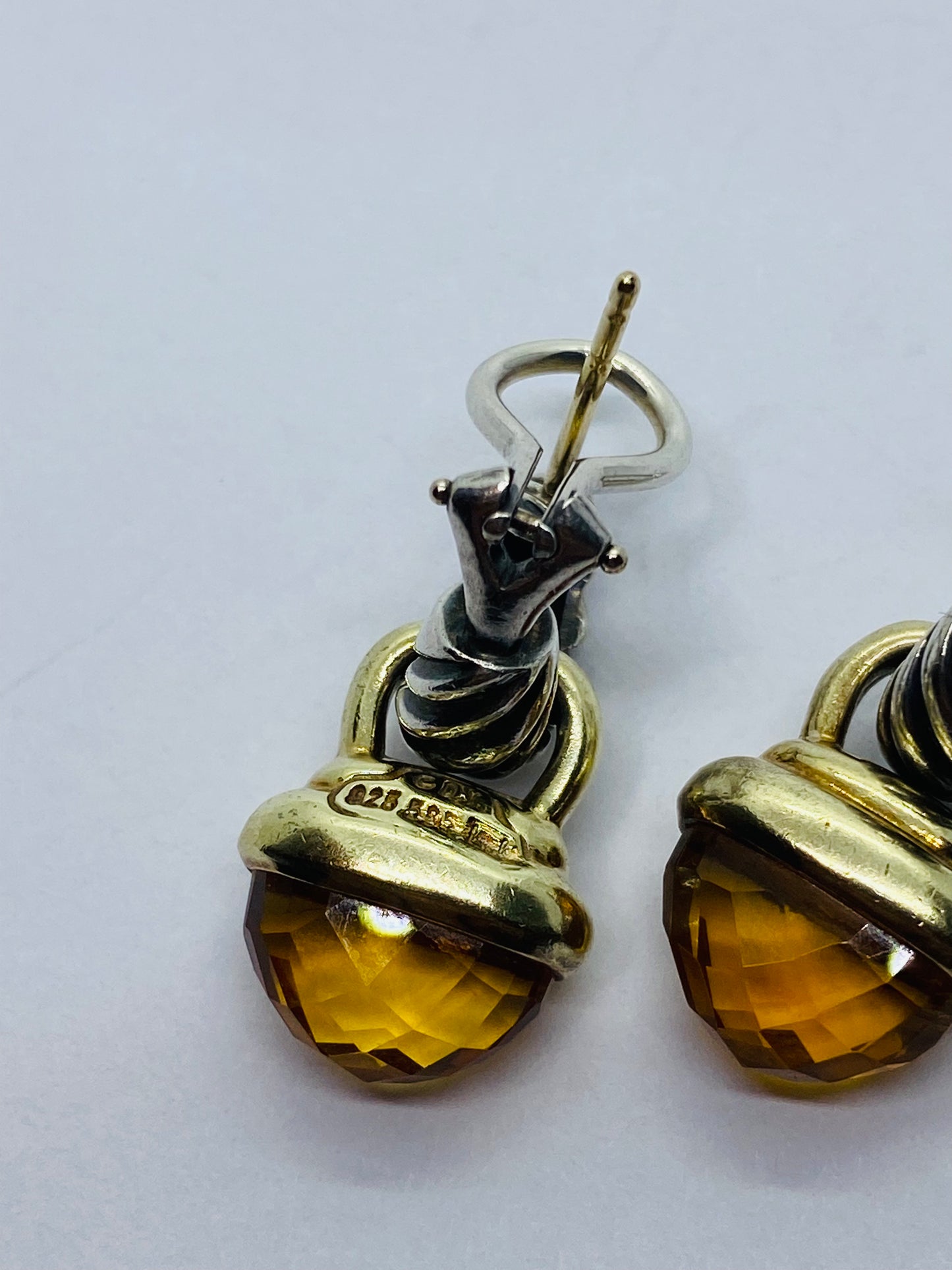 David Yurman 925 Sterling Silver & 14k Gold Citrine Acorn Earrings