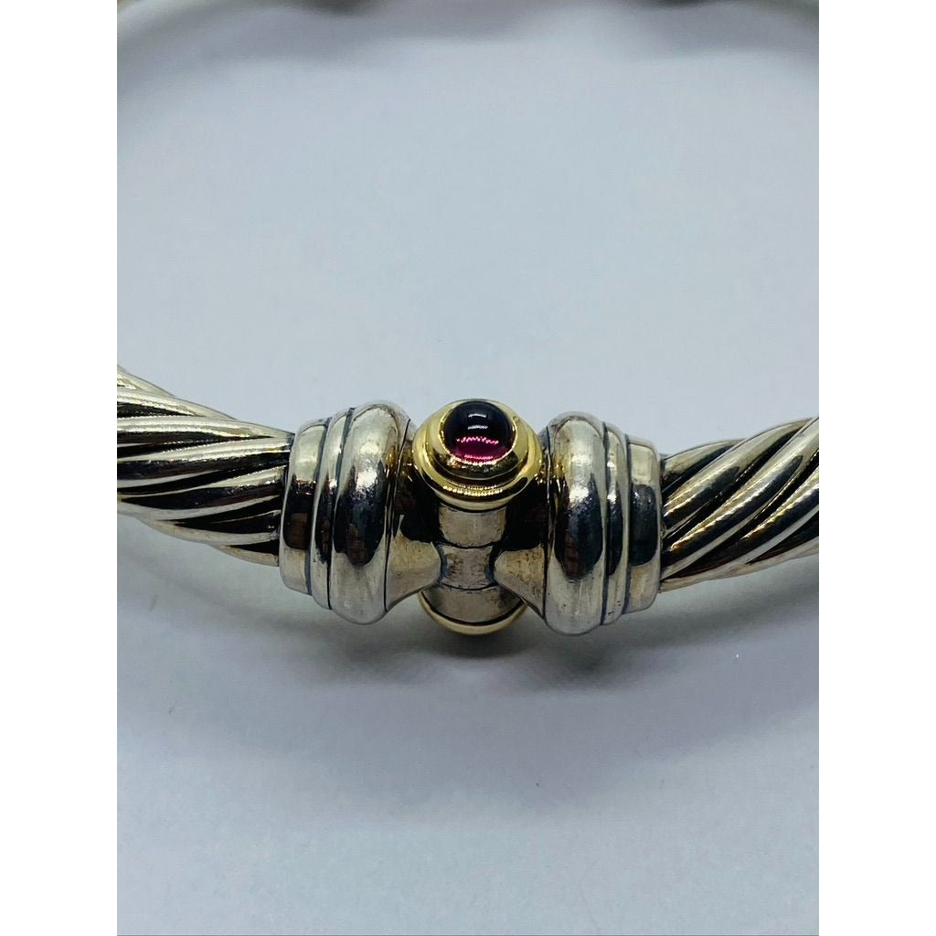 David Yurman Buckle Bracelet in Sterling Silver & 18K Yellow Gold and Rhodolite