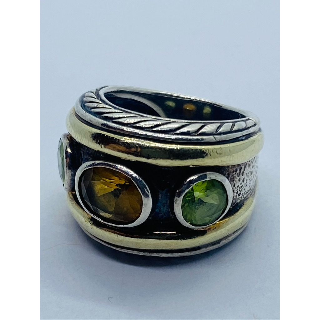 DAVID YURMAN 14K Gold Sterling Silver Citrine Green Peridot Renaissance Ring 6.75